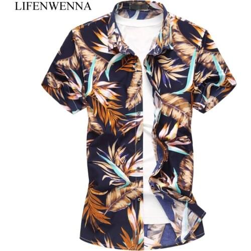 2019 New Arrival Mens Shirt Summer Fashion Print Short Sleeve Shirt Mens Clothes Trend Casual Slim Fit Flower Shirts Mens M-6XL