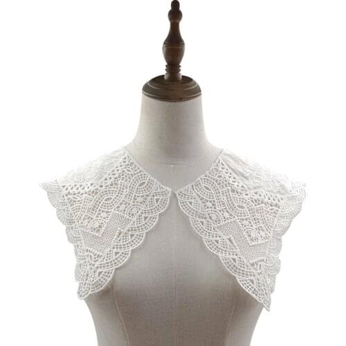 Luxury White cotton flower embroidery lace collar Fabric Sewing Applique DIY ribbon trim guipure wedding dress cloth accessories