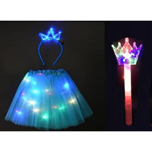 Halloween Christmas LED Light Queen Princess Costume Cosplay Skirt Party Festival Tiara Crown Headband Neon Glow Stage Clothing