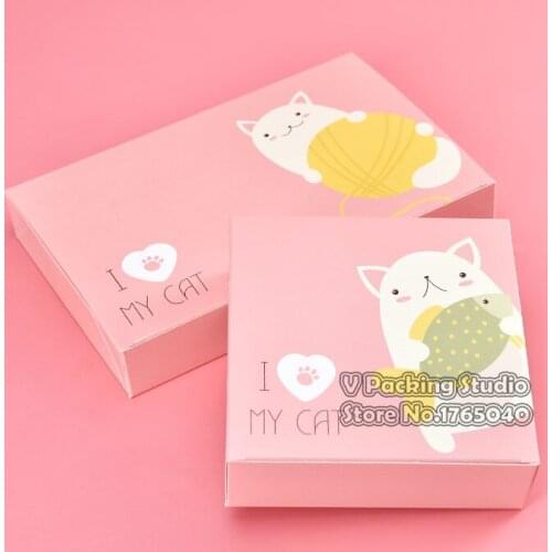 Pink white Cute Unicorn cat Packing box, Candy Macaroon boxes Cookie Packing Food Packing Box 100pcs/lot