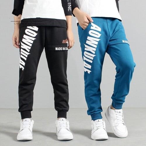 Teens Boy Pants Trousers Fashion Autumn Winter Cotton Letter Sport Pants Blue Black Gray Jogging Casual Kids Children Clothes
