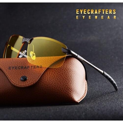2020 Yellow Lens Night Vision Anti-glare Goggles Block Driver Sunglasses Eyewear Eyecrafters Mens Rimless Polarized Sunglasses