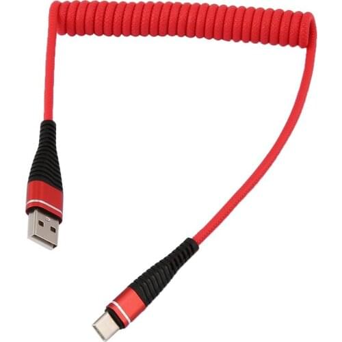 USB-C Type C Cable Coiled Spring Spiral Type-C Male Extension Cord Data Sync Charger Wire Charging Cable For Samsung