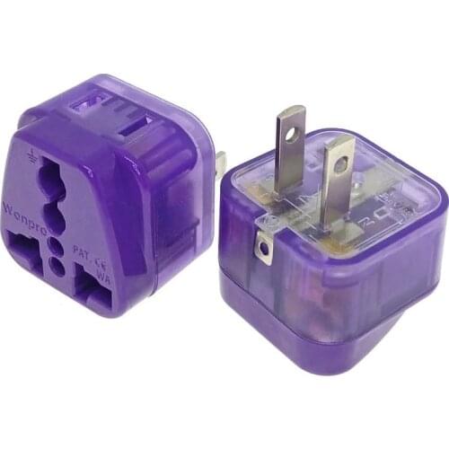 1 PCS) USA/Canada/Japan 2 pin Travel Adapter, 2 Way Outlet Port Convert UK/AU/US/EU/China ... to US Plug 250V 10A purple wonpro