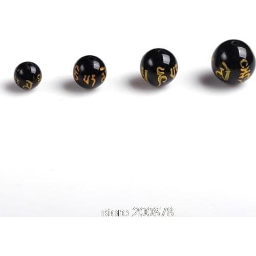 TSB0514 Tibetan Mantras Beads Wholesale Black Onyx Round beads 6/8/10/12/14/16mm 10beads lot OM MANI PAD ME HUM