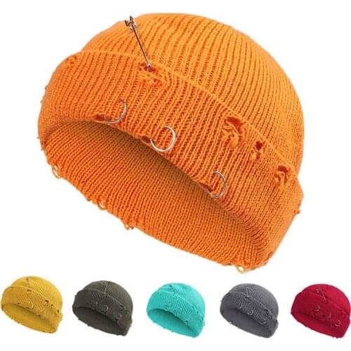 Winter New Harajuku Beanies Knitted Hat Women Fashion Warm Thick Gorro Men Hip Hop Pin Hole Skullcap Short Hat Unisex Basic Cap