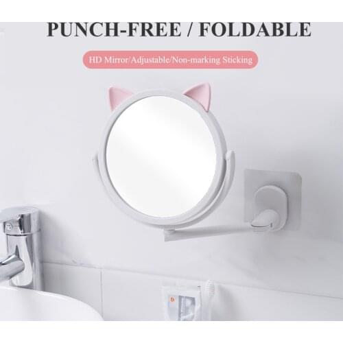 HD Makeup Mirror Cute Cat Head Flexible Mirrors Wall Mounted Punch-free Bath Cosmetic Miroir Adjustable Home Bathroom Mirrors