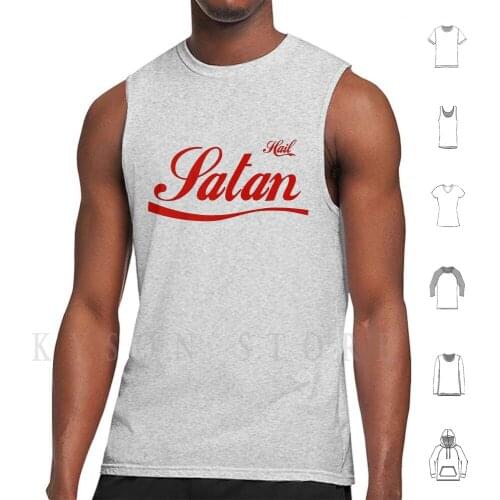 Hail Satan Tank Tops Vest 100% Cotton Satan Hail Satan Hail Drink Metal Black Satansim Beverage Church Burning Black