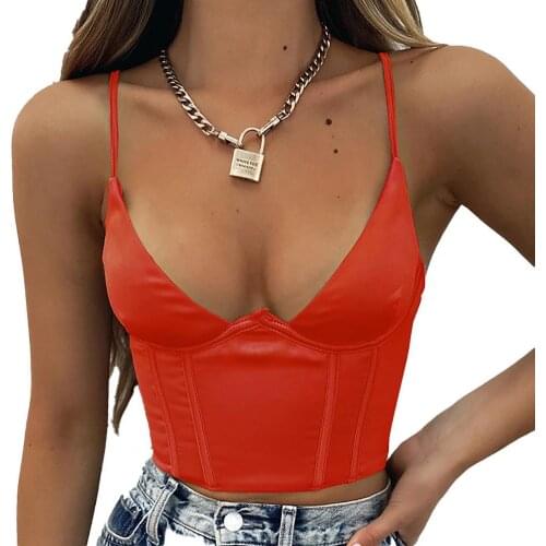 Dropship Sexy Women Vestes Satin Bustier Top Chain Strap Casual Padded Lingeries Sleeveless Sling Sexy Tank Femme corset vintage