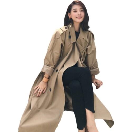 Plus Size Trench Coat Casual Women Long Outerwear Loose Lady With Belt Double-breasted Overcoat Spring Autumn High Quality Coats