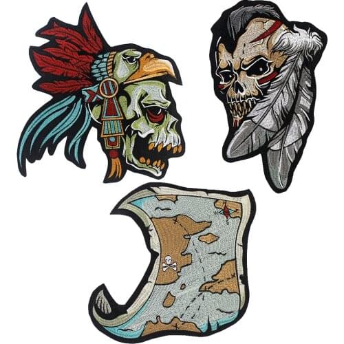 Indians Patches Feather Skull Map Embroidery Badge Clothing DIY T-shirt Jeans Iron on Accessory Clothes Sticker 1pc TH1984