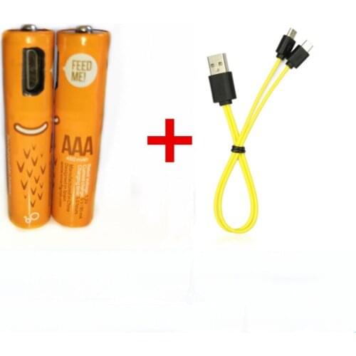 2pcs Hot new product 1.2V AAA rechargeable battery 450mAh USB Ni-MH rechargeable battery + 2 in 1 Micro USB charging cable