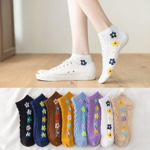 3 Pairs Short Women Socks Cute Cotton Sunmmer Funny Comfortable for Girls Fashion with Flowers Fancy Lovely Patterned Sets Soft