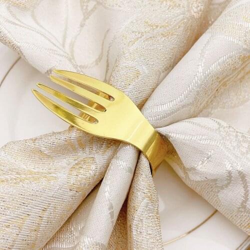 6pcs 40MM Golden Napkin Rings Zinc Alloy Creative Fork Shape For Party Table Decoration Napkin Holder Serviette Rings Kitchen