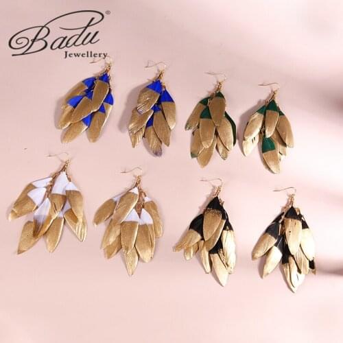 Badu Fashion Summer Vintage Boho Ethnic Long Feather Dangle Earrings For Women Beach Chain Tassel Drop Earrings Wedding