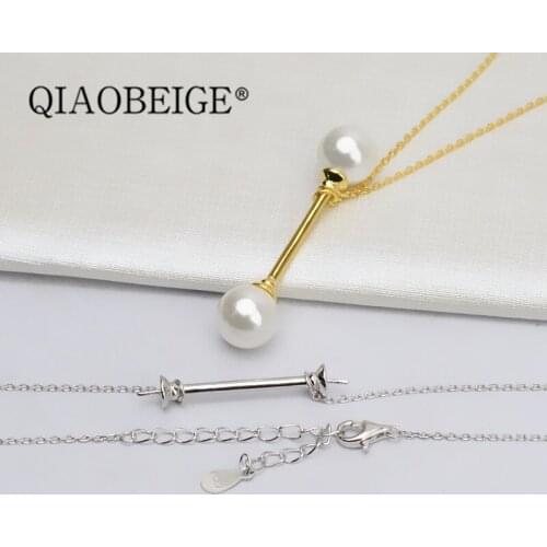 QIAOBEIGE Fashion 925 Sterling Silver Pearl Necklace Chain with Pendant Mountings Necklace Findings Jewelry balance beam