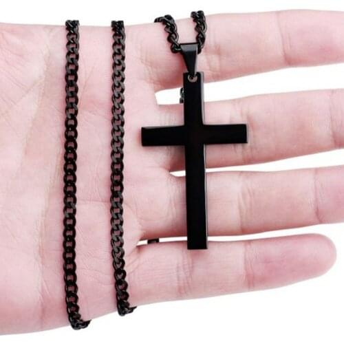 Hot Sale Unisex Stainless Steel Cross Pendant Necklace Chain Jewelry Gift Black Cross Pendant Necklace Chain Gift Jewelry