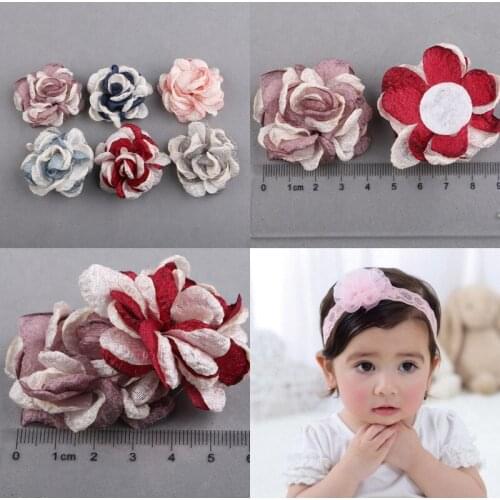 20PCS/lot Newborn Fashion Handmand Burnt Edge Fabric Flowers for Hair Clips Chiffon Hair Flowers for Kids Hair Accessories