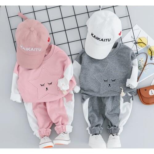 Children Clothing 2021 Spring Autumn New Female Boys And Girls Sweater Suit Cartoon Sports Style Children Cute Two Sets 0-3 Age