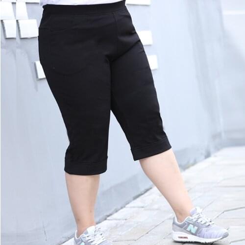 Plus Size Female Pants capris 7XL 6XL 5XL High Waist Women Super Stretch Summer Calf-length Pencil Pants Pantalon Large FT306