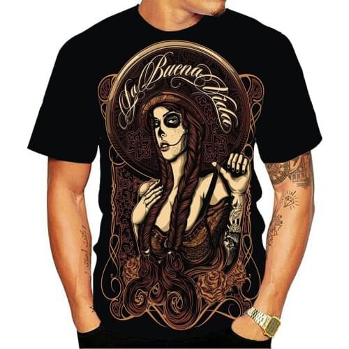 Skeleton Beauty Rock Cool 3D T-shirt Mens Motorcycle Punk 3D Printing T-shirt Mens Clothes T-shirt Summer Top Men Fashion tee