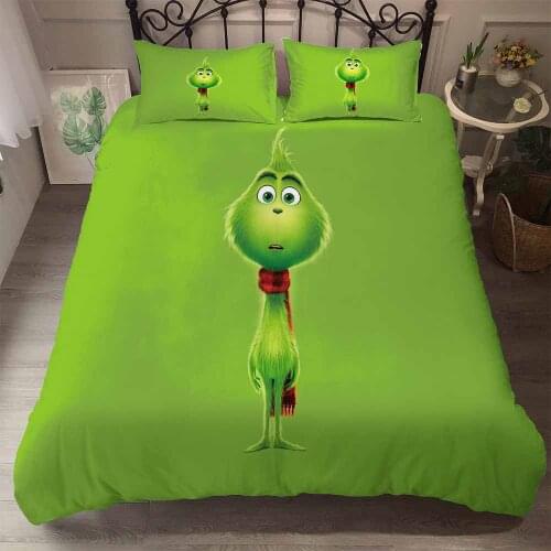 3D The Grinch Bedding Set King Size Cartoon Green Duvet Cover for Kids Bedroom 3D Quilt Nordic Bed Sets Christmas Gift Home