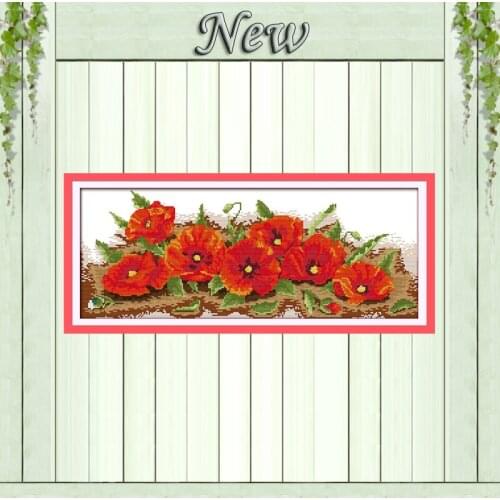 Colorful Seven poppy flowers,counted print on cloth DMC 11CT 14CT Cross Stitch kit,needlework Set DIY embroider,Beautiful garden