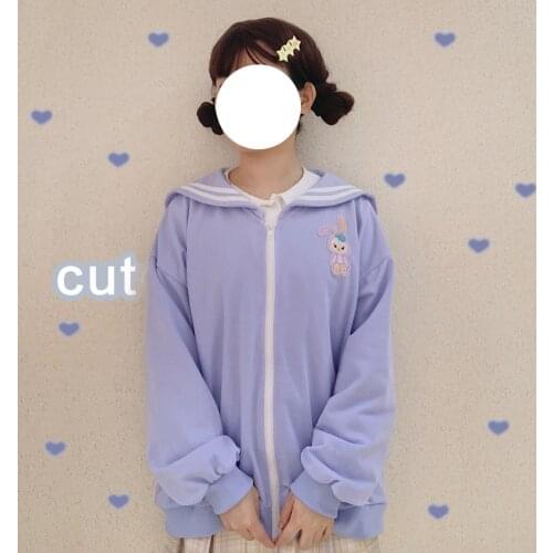 Sweet Womens Loose Jacket Sailor Collar Coat Hooded Cardigan Outwear Spring Autumn Loose Coat Student