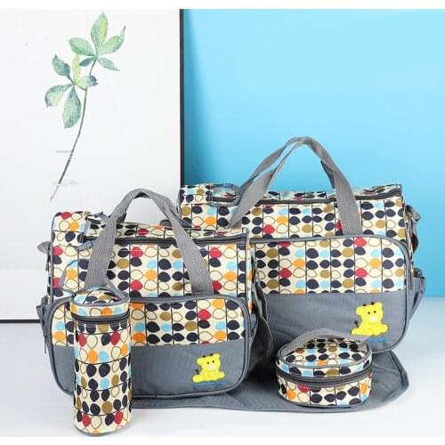 Multifunction Mummy Bags 5 Pieces Sets Large Capacity Print Handbag Storage Bag Travel Tote for Women