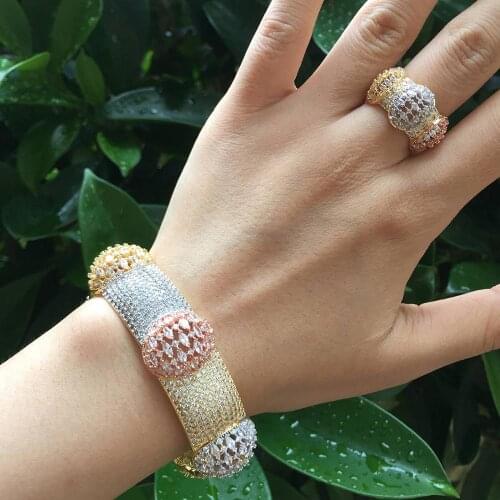 ModemAngel Luxury Big Delicate Super AAA Cubic Zirconia Women Party Engagement Width Bracelet Bangle And Ring Set