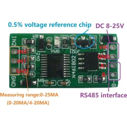 4-20MA DC 12V 2ch 0-20MA Current Analog Acquisition RS485 Modbus RTU ADC Module for PLC Instrumentation measurement