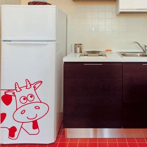 Cartoon Cow Wall Fridge Sticker Cute Milk Moo Cow Animal Wall Decal Freezer Baby Nursery Bedroom Livin groom Vinyl Home Decor