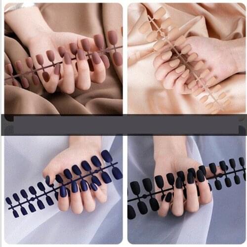 24 Pcs/Bag Fake Nail Tips Full Cover Pink Blue Black Mixed Colors Matting Effect Natural ABS Artificial Nail Art Design Tools