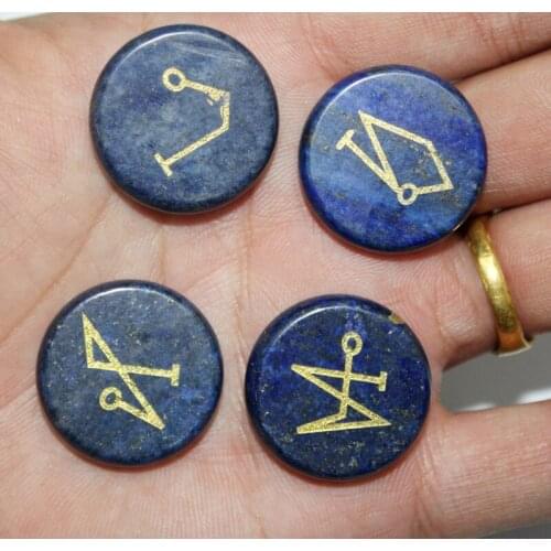 Natural Quartz symbol carving lapis lazuli stone chakra amulet Energy pendulo therapy Healing jewelry 4pcs