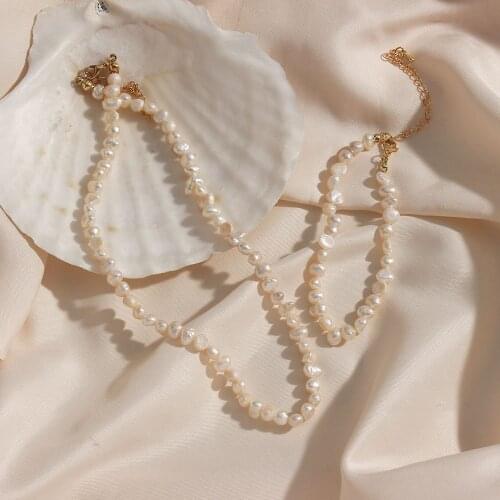 Latest Elegant Delicate14K Gold Plated Handmade Natural Freshwater Pearl Necklace Bracelet Jewelry Set For Women Chokers