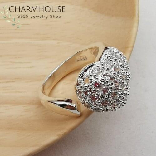 Wedding Bands 925 Sterling Silver Rings For Women AAA Zirconia Heart Adjustable Ring Bague Anillos Bridal Jewelry Accessories