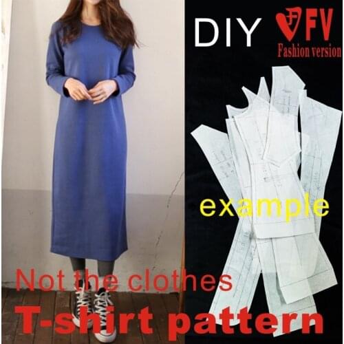 Clothing DIY pattern womens long casual loose large T-shirt dress 1:1 cutting design drawings BXS-19