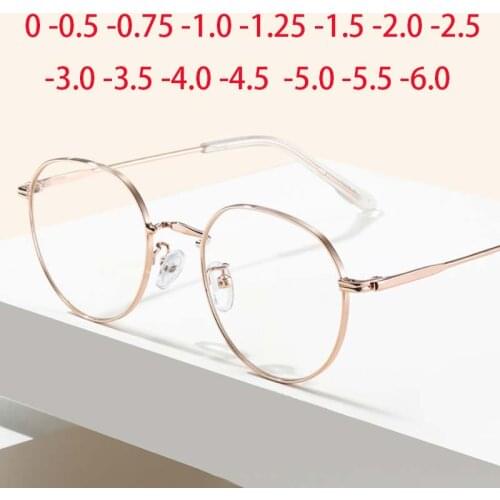 Blue Light Blocking Oval Nearsighted Glasses Women Metal Round Short Sight Eyewear Prescription Spectacles 0 -0.5 -0.75 To -6