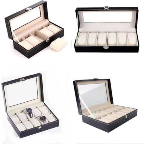 5/6/10/12 Grids PU Leather Watch Box Case Holder Organizer for Quartz Watches Jewelry Boxes Display With Buckle Best Gift