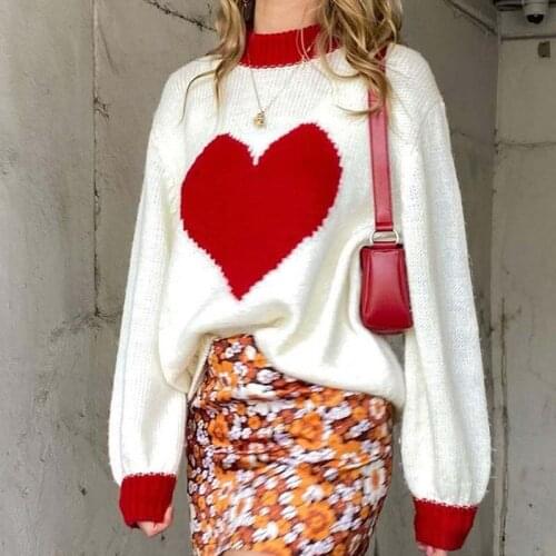Autumn Winter Heart Sweater Pullover Women Loose Knitted Sweater Ladies Long Sleeve Jumper Sweaters For Women