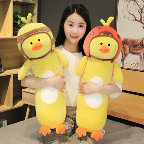 70cm Cartoon Yellow Duck Plush Toys Stuffed Animals Soft Pillow Plush Duck with Helmet Plush Dolls Girl Sleep Doll Gift for Kids