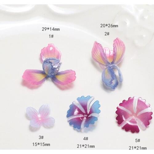 Half-open flower bud flower contrast color flower heat shrinkable film straight diy handmade jewelry earrings hair accessories