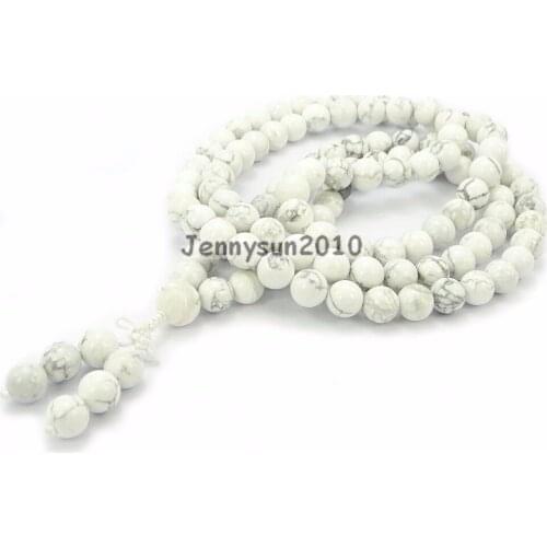 Natural White Tur-quo 10mm Gems Stone Buddhist 108 Beads Prayer Mala Long Necklace Multi-Purpose 5Strands/Pack