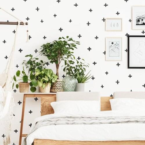 Hand Draw Cross Plus Sign Wall Decal Baby Nursery Kids Room Geometric Scandinavian Cross Wall Sticker Playroom Kitchen Vinyl