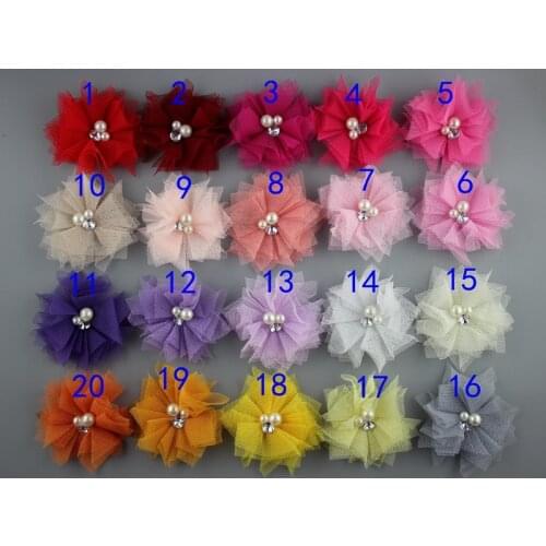 Made DIY Flower Lace flower with Pearl 2.5" Mini Tulle Mesh Flowers Poof Flowers Accessories Wholesale 50PCS
