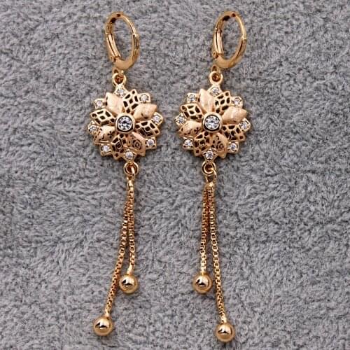 Trendy Gold Copper Plated Dangle Drop Earring Chain White Stone For Women Girls Fashion Jewelry Accessories Wedding Gift