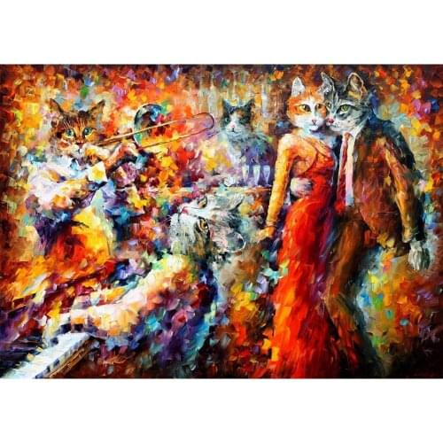 Contemporary art cat club hand painted knife paintings abstract animal oil on canvas High quality