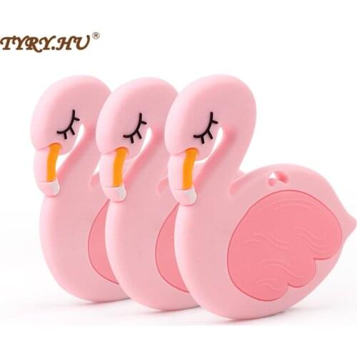 TYRY.HU 10pcs Flamingo Silicone Teethers Teething Baby Shower Gift Pendant DIY Pacifier Chain Clips Toy Food Grade Silicone