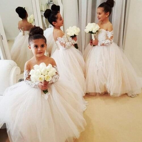 Birthday Party Flower Girls Dresses Lace Applique Sleeveless Elegant Satin Floor Length First Holy Communion Dresses
