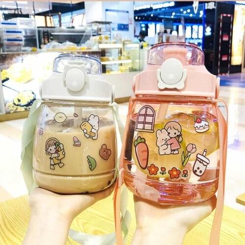 1L/1.5L Large Capacity Water Bottles Portable Outdoor Camping Picnic Kawaii Drinking Bottles Cute Children Kettle With Straw